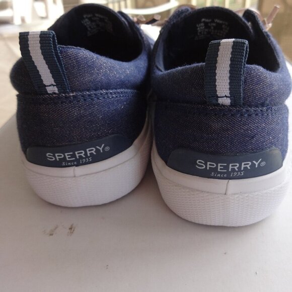 Sperry denim women's sneakers size 4M, slip on, gold leather laces, like new - Picture 9 of 15